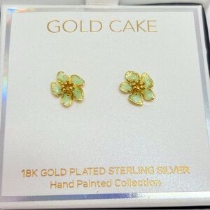 Adorable 18k Gold Plated Sterling Silver Green Flower Earrings